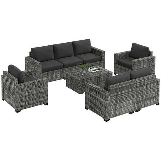 Outsunny 5 Piece Patio Furniture Set with Sofa, Loveseat, Storage Table, Cushions, Dark Gray - 860-309V00GG