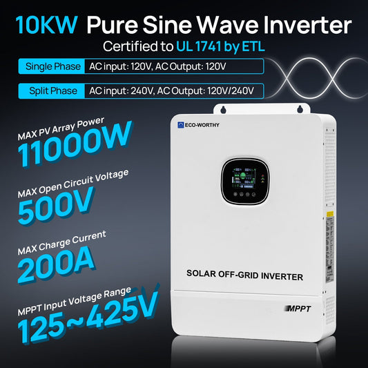 Eco-Worthy 10000W Solar Off-grid Split-phase AIO Inverter | 48Vdc to 120Vac/240Vac | 10000W@500V PV Input | UL 1741 - L03SR10KWYTJ-1