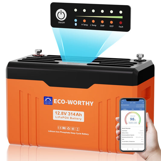 Eco-Worthy 12V 314Ah LiFePO4 Lithium Battery with SOC LEDs and Low-temp Protection - GW-L13080202159-1