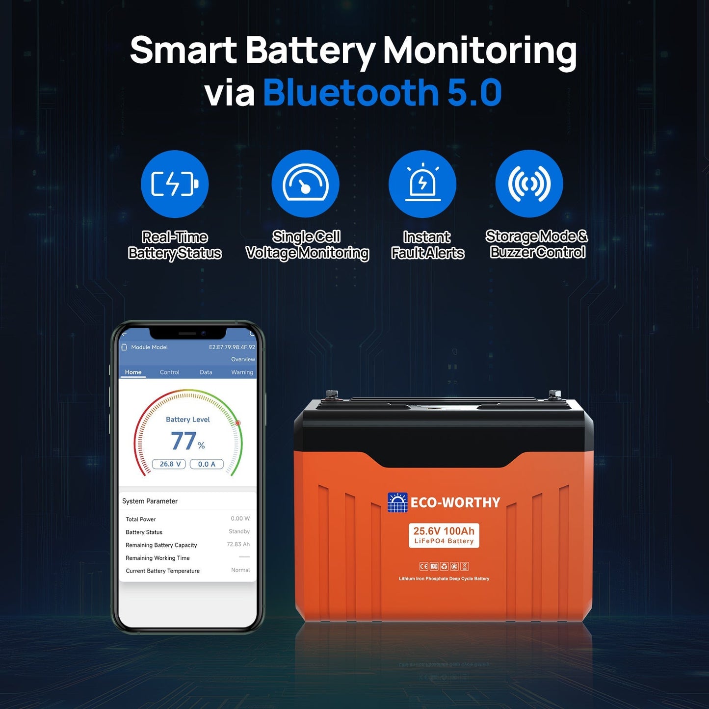 Eco Battery  24V 100Ah Bluetooth Lithium Battery with BMS -GW-L13080202109-1