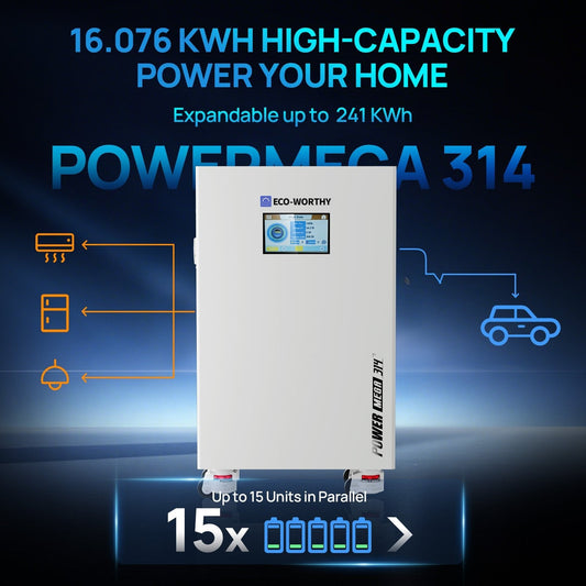 Eco-Worthy PowerMega 314 | 51.2V 314AH Lithium Battery 16kWh | Bluetooth & WiFi | Active Balance - GW-L03L314AHJC-1