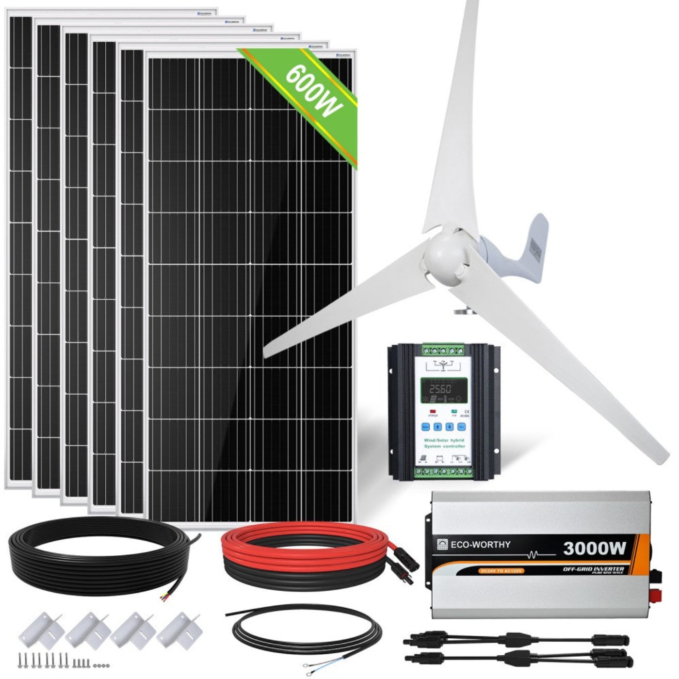 Eco-Worthy 1000W 24V 400W Wind+6x100W Solar Solar Wind Hybrid Kit