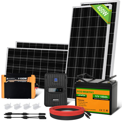 400W 12V (4x100W) Complete MPPT Off Grid Solar Kit - US-L02M100N-MCWMZIUS1000L100-4