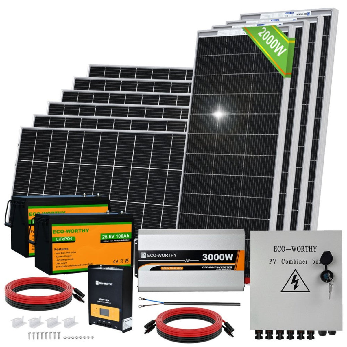 Eco-Worthy 1950W 24V 10x Bifacial 195W Complete MPPT Off Grid Solar Kit