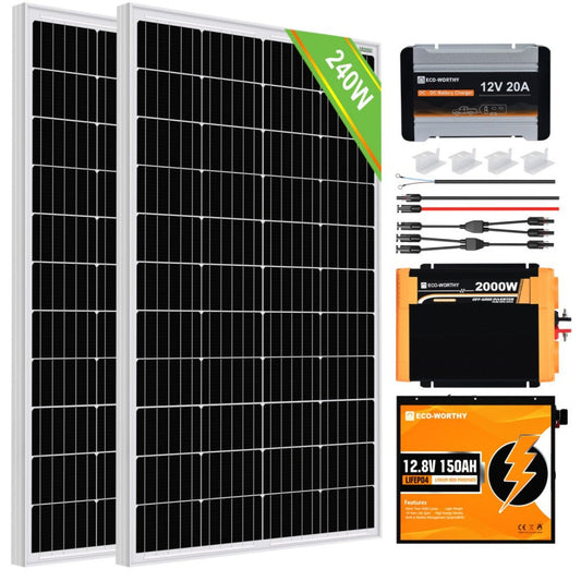 Eco-Worthy 240W 390W 12V RV Complete Kit with DC-DC MPPT On-Board Battery Charger
