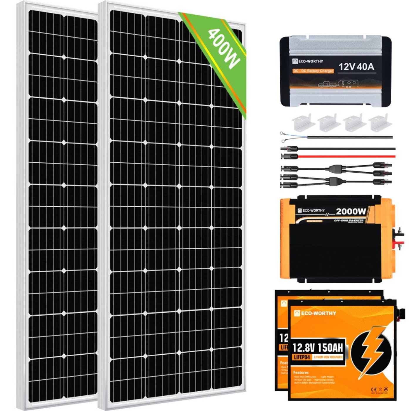Eco-Worthy 240W 390W 12V RV Complete Kit with DC-DC MPPT On-Board Battery Charger