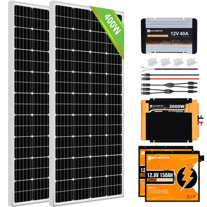 Eco-Worthy 240W 390W 12V RV Complete Kit with DC-DC MPPT On-Board Battery Charger