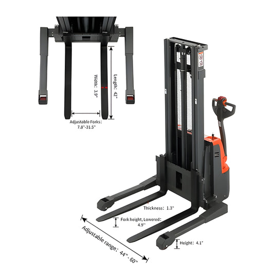 Tory Carrier Fully Powered Electric Stacker with Straddle Legs 2640 lbs. Capacity 98" Lifting Height New - ESS26RE-19-98