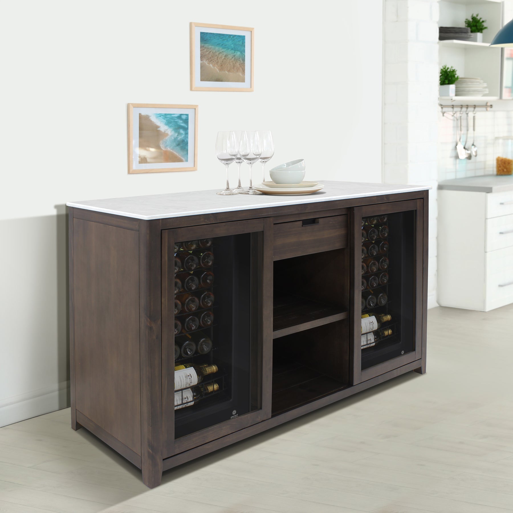 Brama by Vinotemp Wood Wine Credenza, in Brown Mahogany - VT-CREDMOD-BR-W