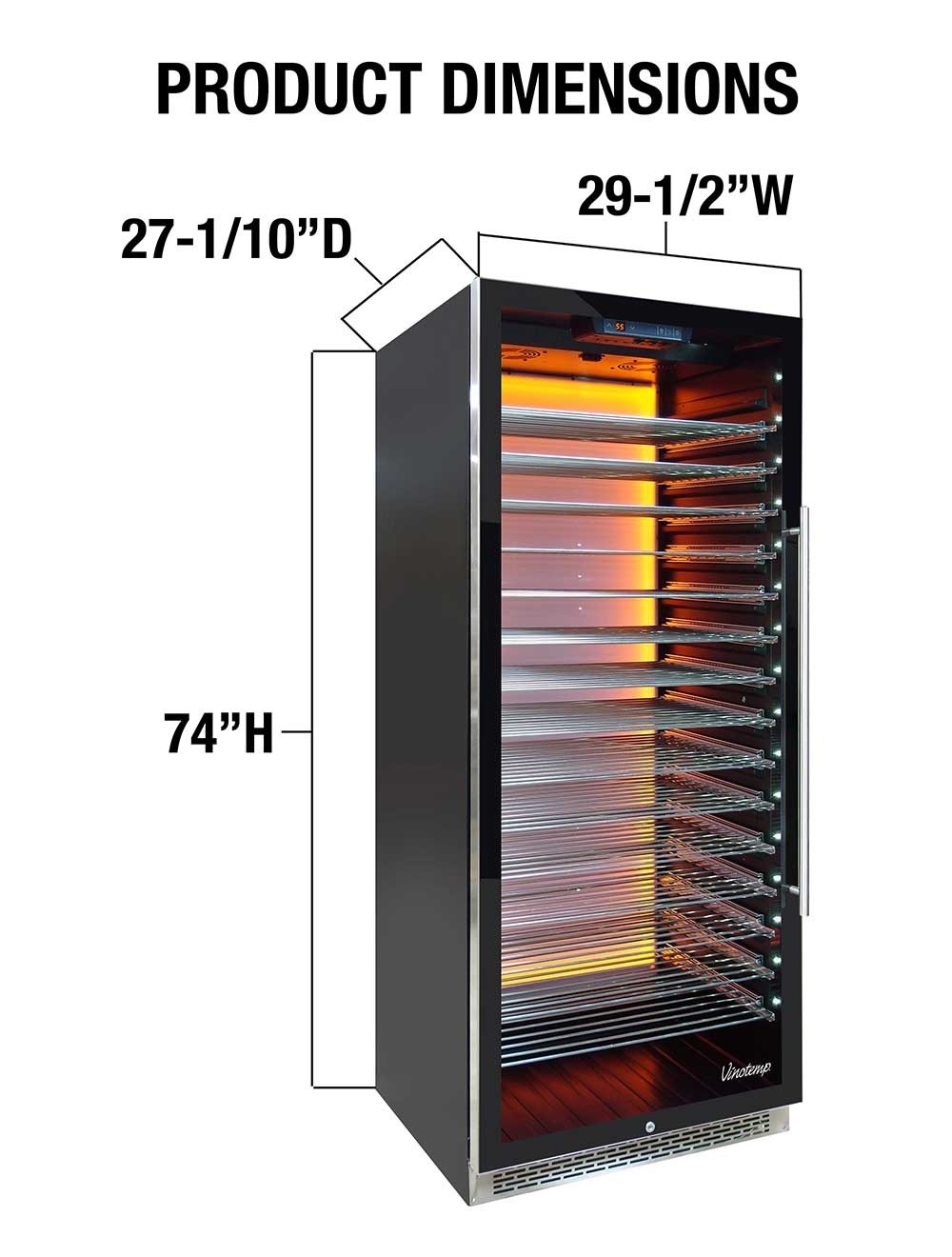 Vinotemp Private Reserve Series 188-Bottle Backlit Panel Commercial 300 Wine Cooler (Left Hinge) - EL-300COMM-L