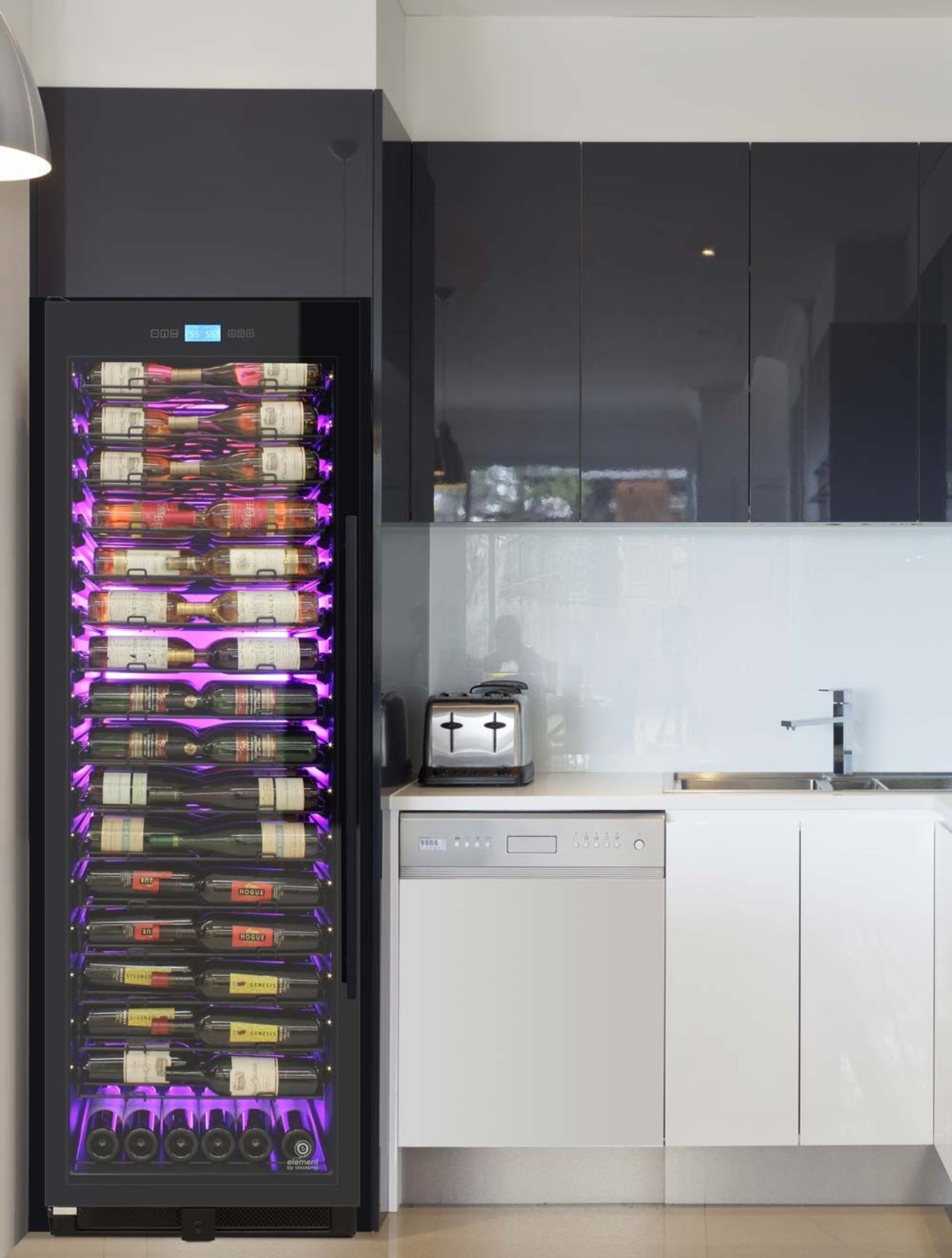 Vinotemp 141-Bottle Single-Zone Backlit Panel Wine Cooler (Black) - Left Hinge - EL-WCU108-02