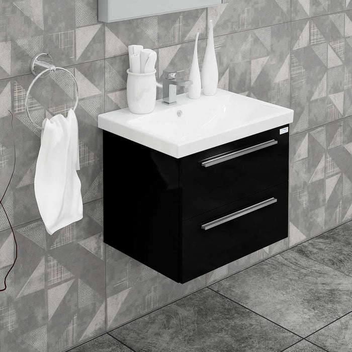 Casa Mare Elke 32" Glossy Black Vanity and Ceramic Sink Combo with LED Mirror - Elke80GB-32-MSC-S