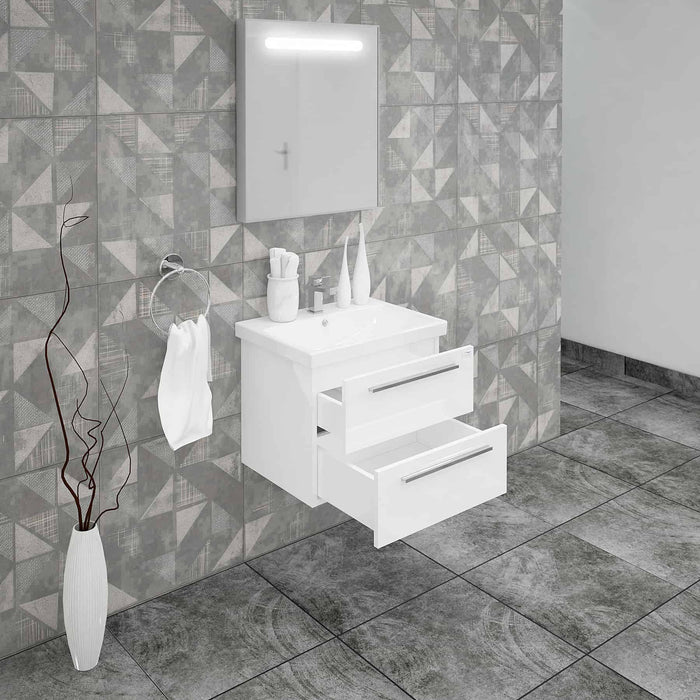 Casa Mare Elke 24" Glossy White Vanity and Ceramic Sink Combo with LED Mirror - Elke60GW-24-MSC-S