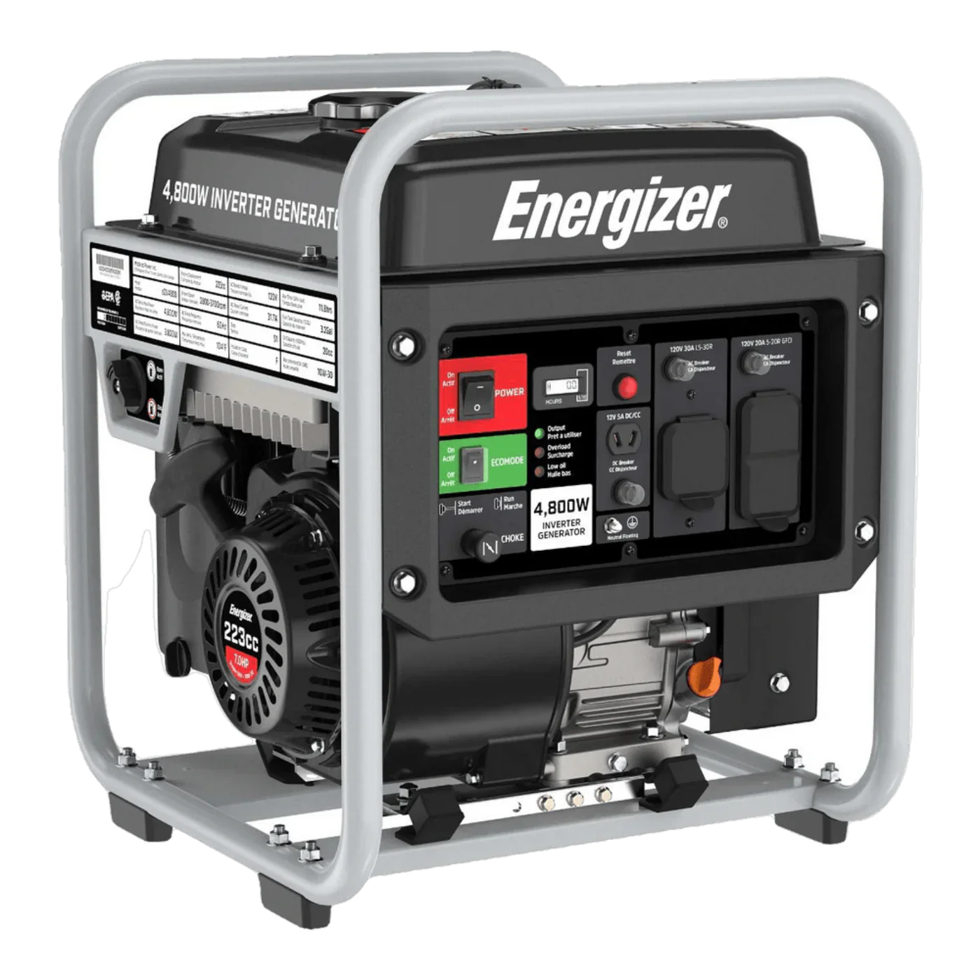 Energizer eZV4800 3600W/4800W Gas Powered Open Frame Inverter Generator New - eZV4800