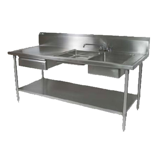 John Boos EPT6R10-DL2B-96R Prep Table Sink, Two Sink Compartments at Right End - JBEPT6R10DL2B96R