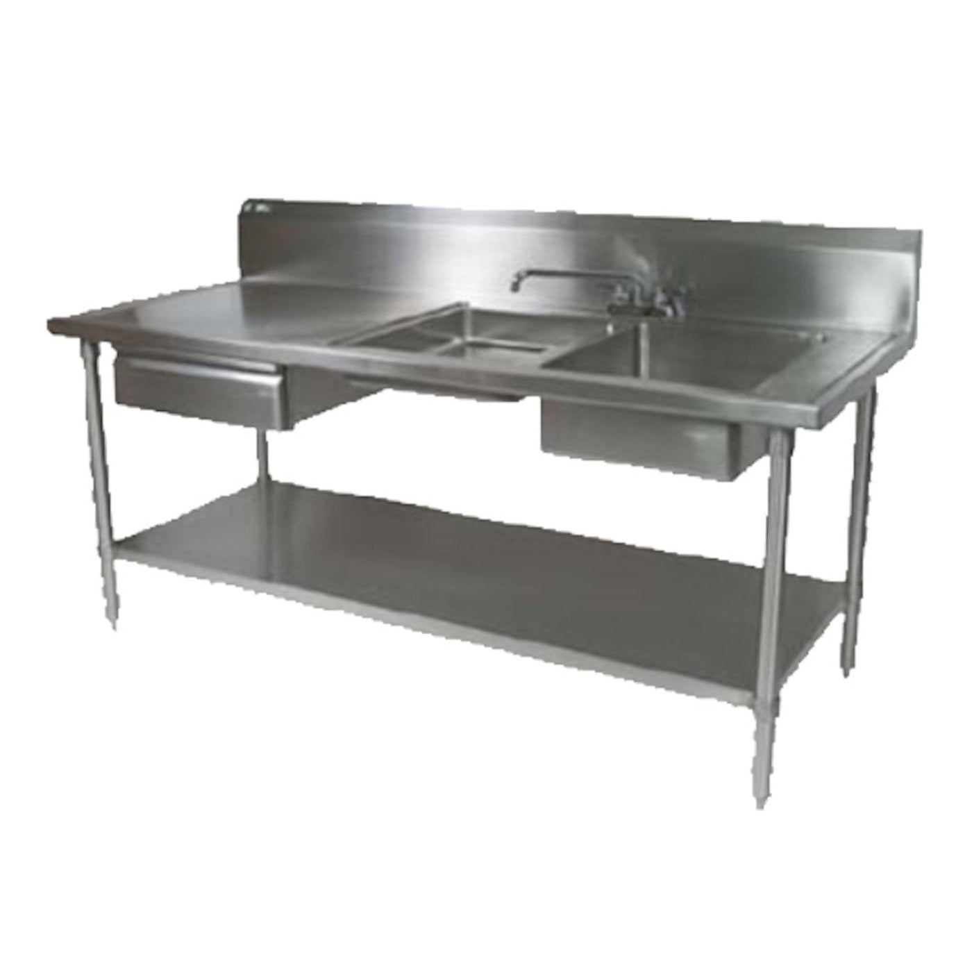 John Boos EPT6R10-DL2B-96R Prep Table Sink, Two Sink Compartments at Right End - JBEPT6R10DL2B96R