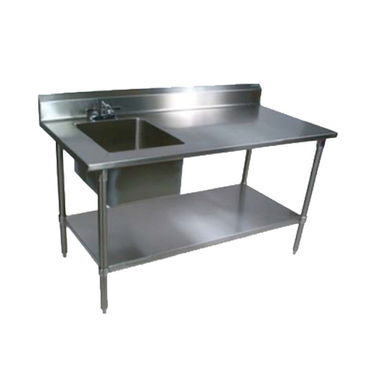 John Boos EPT8R5-3048GSK-L Work Table with Prep Sink, 48"W x 30"D x 40-3/4"H with Sink Bowl on Left, Galvanized Undershelf and 5" Backsplash - JBEPT8R53048GSKL