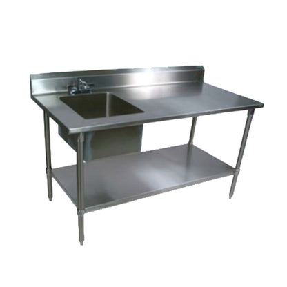 John Boos EPT8R5-3048GSK-L Work Table with Prep Sink, 48"W x 30"D x 40-3/4"H with Sink Bowl on Left, Galvanized Undershelf and 5" Backsplash - JBEPT8R53048GSKL