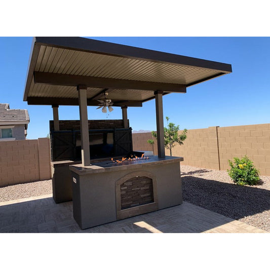 KoKoMo Barn Door TV Wall BBQ Island Pergola Firepit 4 Burner Built In BBQ St. Croix -odel# St.CroixBarnDoorTVWall