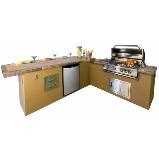 KoKoMo Caribbean BBQ Island with 4 Burner Built In BBQ Grill Refrigerator and Drawers - CARIBBEAN