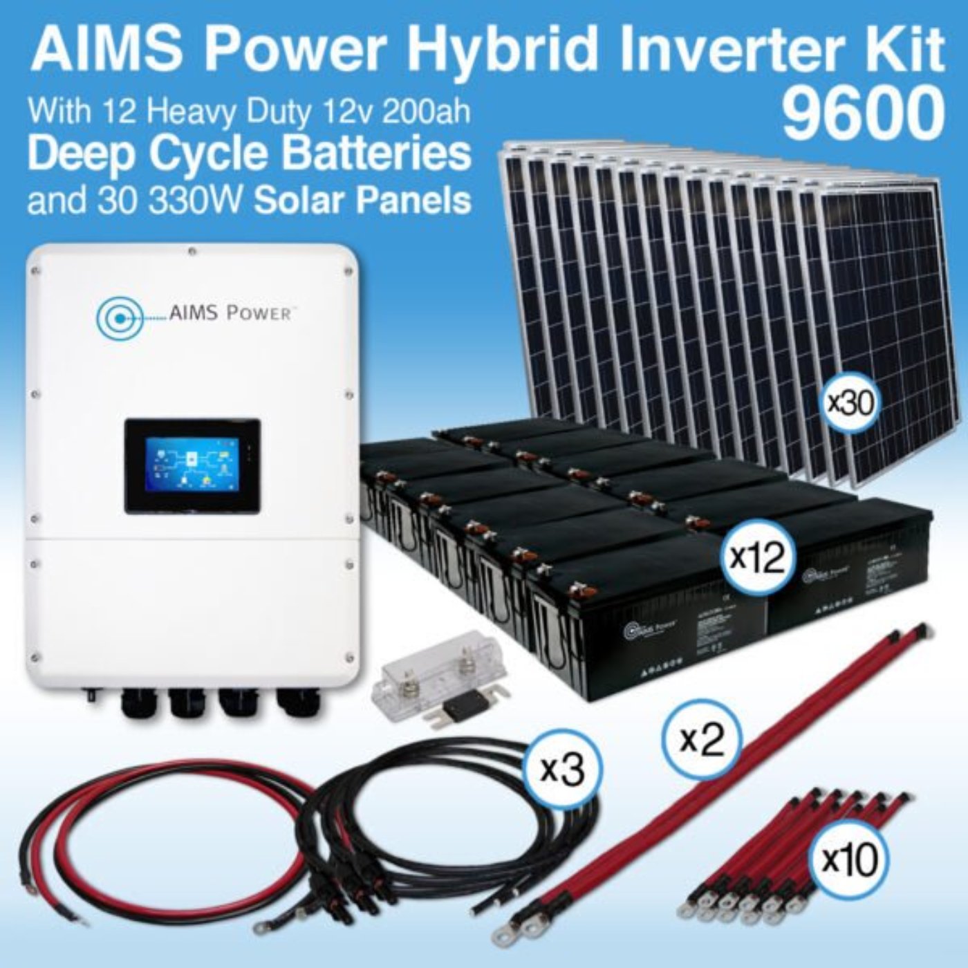 Aims Power Solar Kit Hybrid Inverter Charger, Battery Bank & Solar Panels 4.6 kW Inverter Output | 200 Amp Stored Battery Power | 4620 Watt Solar Panels - KIT-HY46SOL