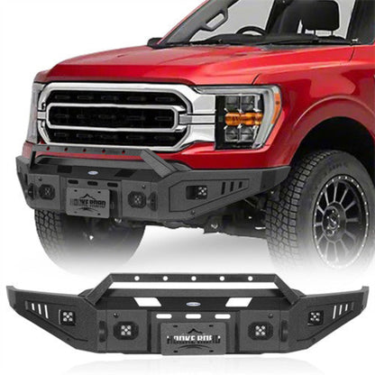 Hooke Road Front Bumper w/ Winch Plate & LED Spotlights (21-23 Ford F-150, Excluding Raptor) - HE.8300