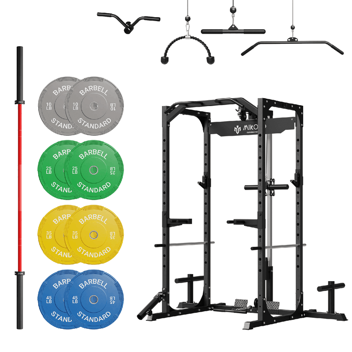 Mikolo Fitness F4 Rack with Barbell and Weights Set - HP-F4-RR