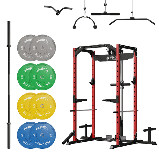 Mikolo Fitness F4 Rack with Barbell and Weights Set - HP-F4-RR