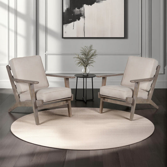 Amber Accent Chair, Handcrafted Washed Ash Gray Mango Wood, Beige Fabric Cushion - 1769673099998_736