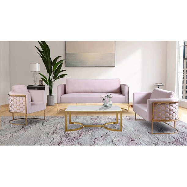 Meridian Furniture Casa Pink Velvet Sofa with Gold Iron Metal Base - 692Pink-S