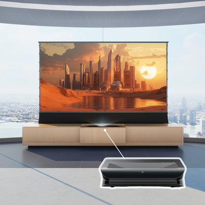 VIVIDSTORM Bundle-Projector&Screen&Motorized Laser TV Cabinet Geneva - VC49GE100C-VSDSTUST100H