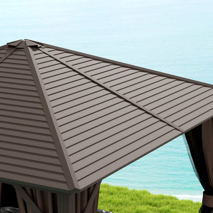 Outsunny 10' x 10' Hardtop Gazebo with Aluminum Frame & Curtains, Dark Brown - 84C-094V03DR