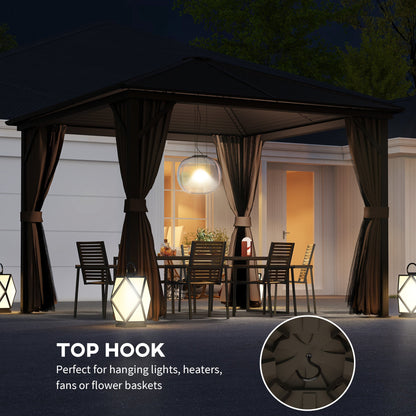 Outsunny 10' x 10' Hardtop Gazebo with Aluminum Frame & Curtains, Dark Brown - 84C-094V03DR