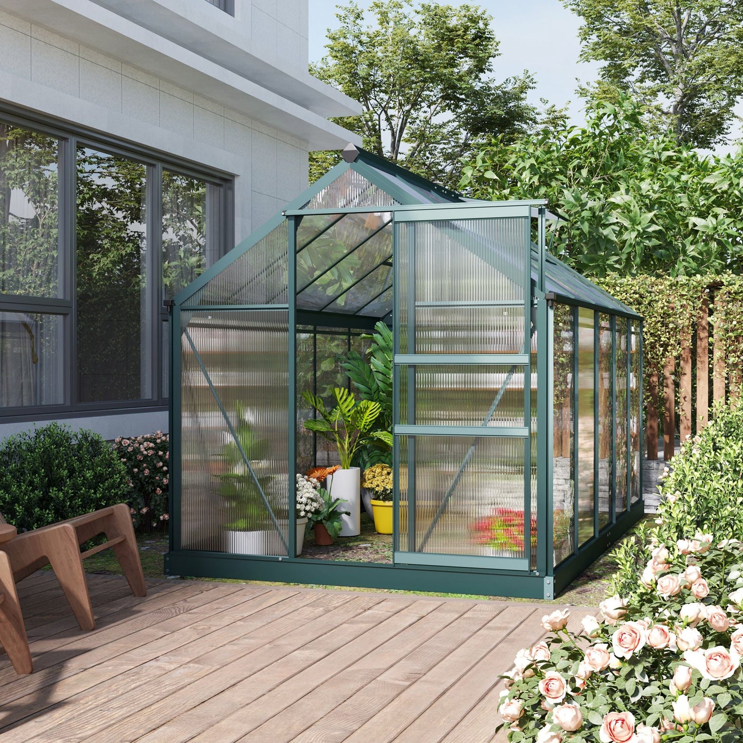 Outsunny BloomGreen 6' x 10' Greenhouse with Rain Gutter and Roof Vent Dark Green - 845-059V01