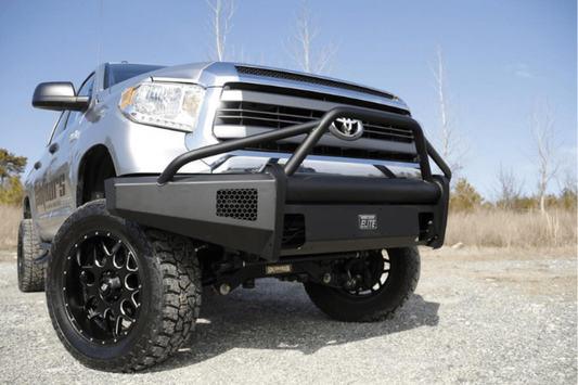 Fab Fours TT07-R1862-1 Toyota Tundra 2007-2013 Black Steel Elite Front Bumper Winch Ready with Pre-Runner Guard