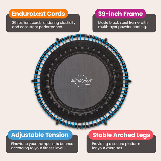 Disc-O-Bed JumpSport 350 PRO 39 Inch Fitness Trampoline with Blue EnduroLast Elastic Cords - 348950