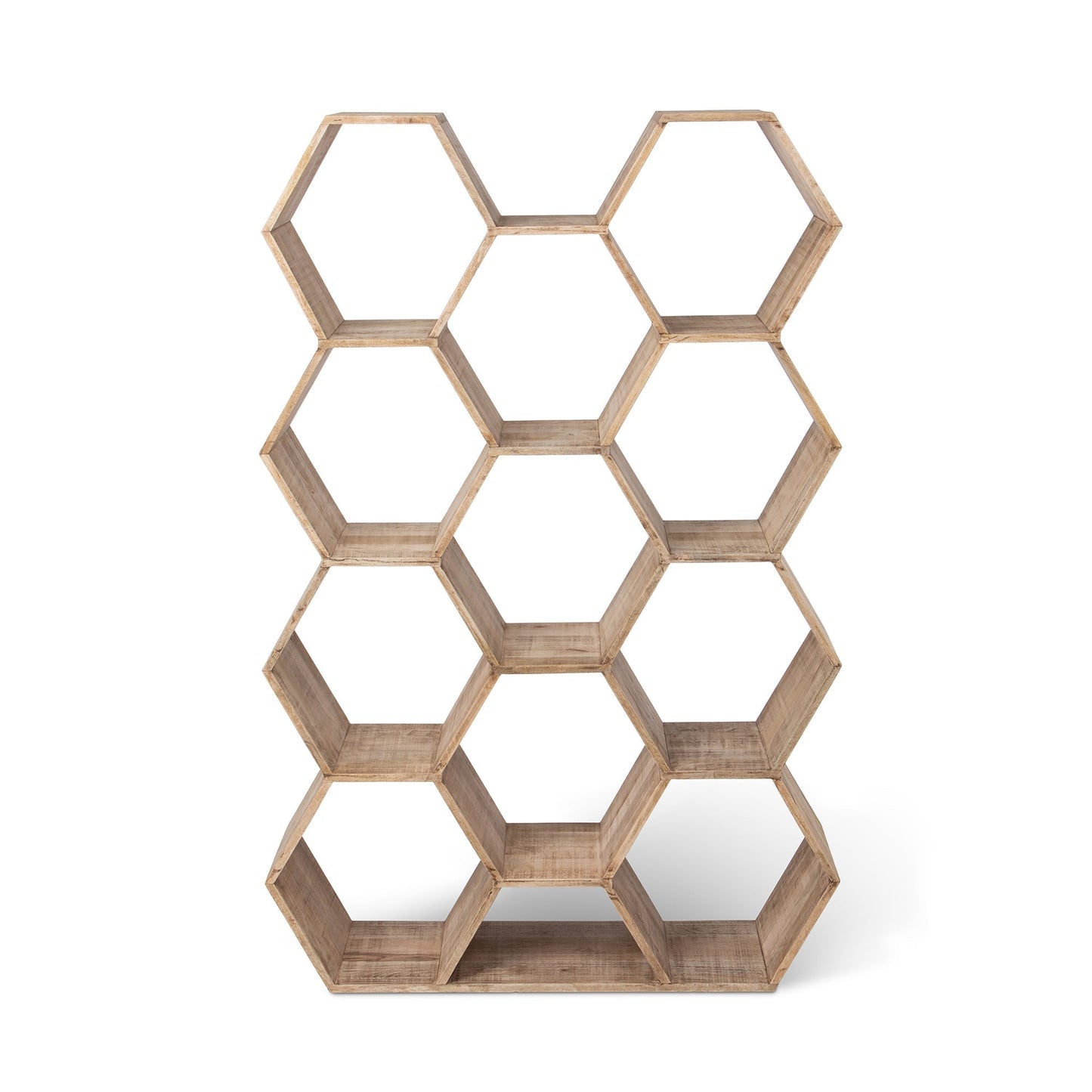 Park Hill Collection Honeycomb Wooden Etagere - Stunning Hexagonal Shelf Display Unit for Collectibles, Natural Mango Wood Finish  - EFC26154