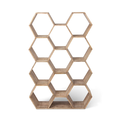 Park Hill Collection Honeycomb Wooden Etagere - Stunning Hexagonal Shelf Display Unit for Collectibles, Natural Mango Wood Finish  - EFC26154
