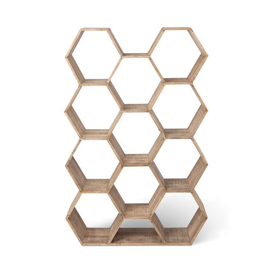 Park Hill Collection Honeycomb Wooden Etagere - Stunning Hexagonal Shelf Display Unit for Collectibles, Natural Mango Wood Finish  - EFC26154