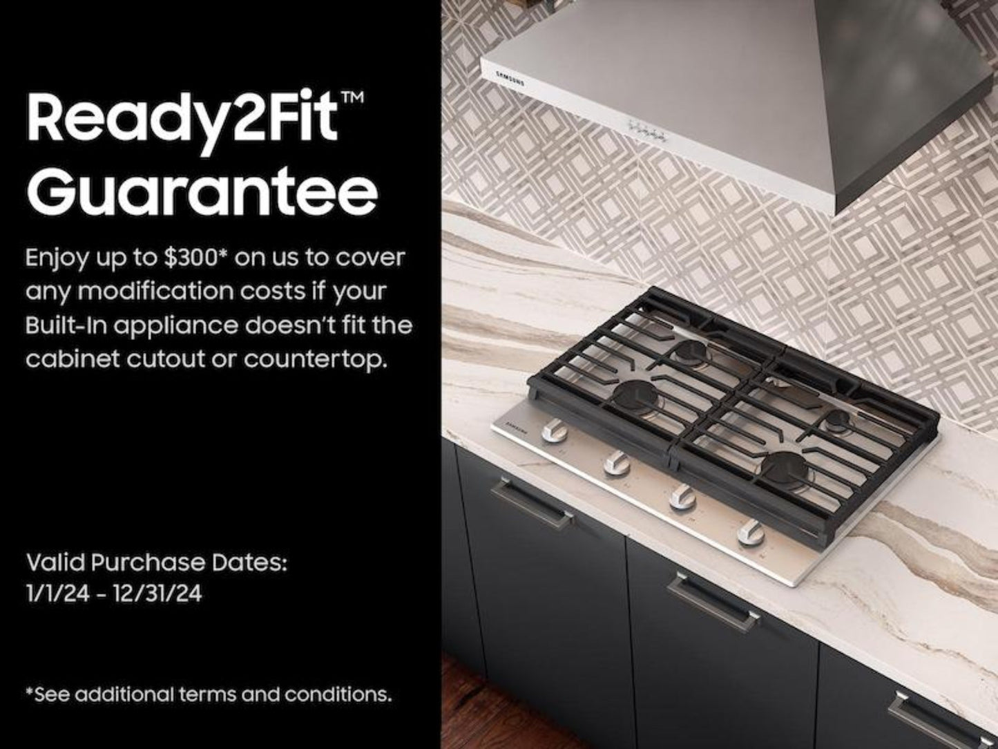 Samsung 30" Gas Cooktop, 4 Sealed Burners, 45K BTU, Continuous Cast Iron Grates, LP Conversion Kit, ADA Compliant – NA30R5310FS-KT