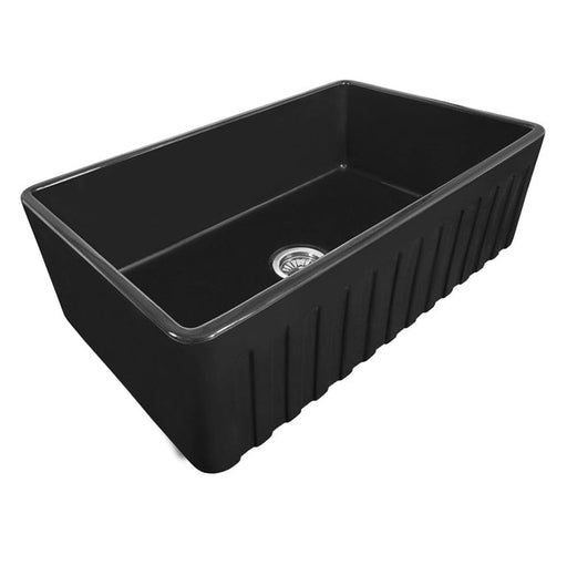 Fiamma 30 x 20 inch Fireclay Reversible Farmhouse Apron-Front Kitchen Sink Single Bowl in Glossy Black - RVL2100BK