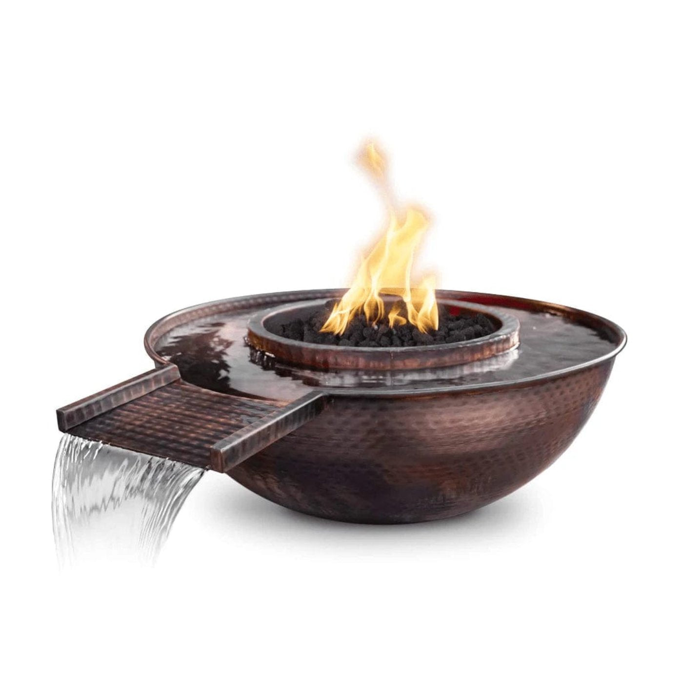 The Outdoor Plus OPT-RCPRFWGS Sedona Hammered Copper Round Fire and Water Bowl, Gravity Spill, 27-Inch