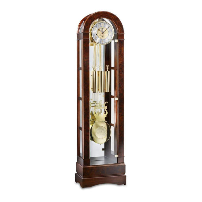 Kieninger Curved Glass Curio Floor Clock, Triple Chimes, 12-Rods, Walnut - FL 0135-23-01