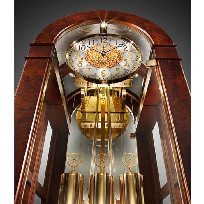 Kieninger Curved Glass Curio Floor Clock, Triple Chimes, 12-Rods, Walnut - FL 0135-23-01