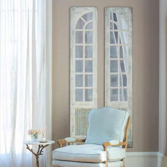 Park Hill Collection Mirrored Sidelights - Elegant Set of 2 with White-Washed Finish and Unique Blue Highlights for Home Decor - EWI26166