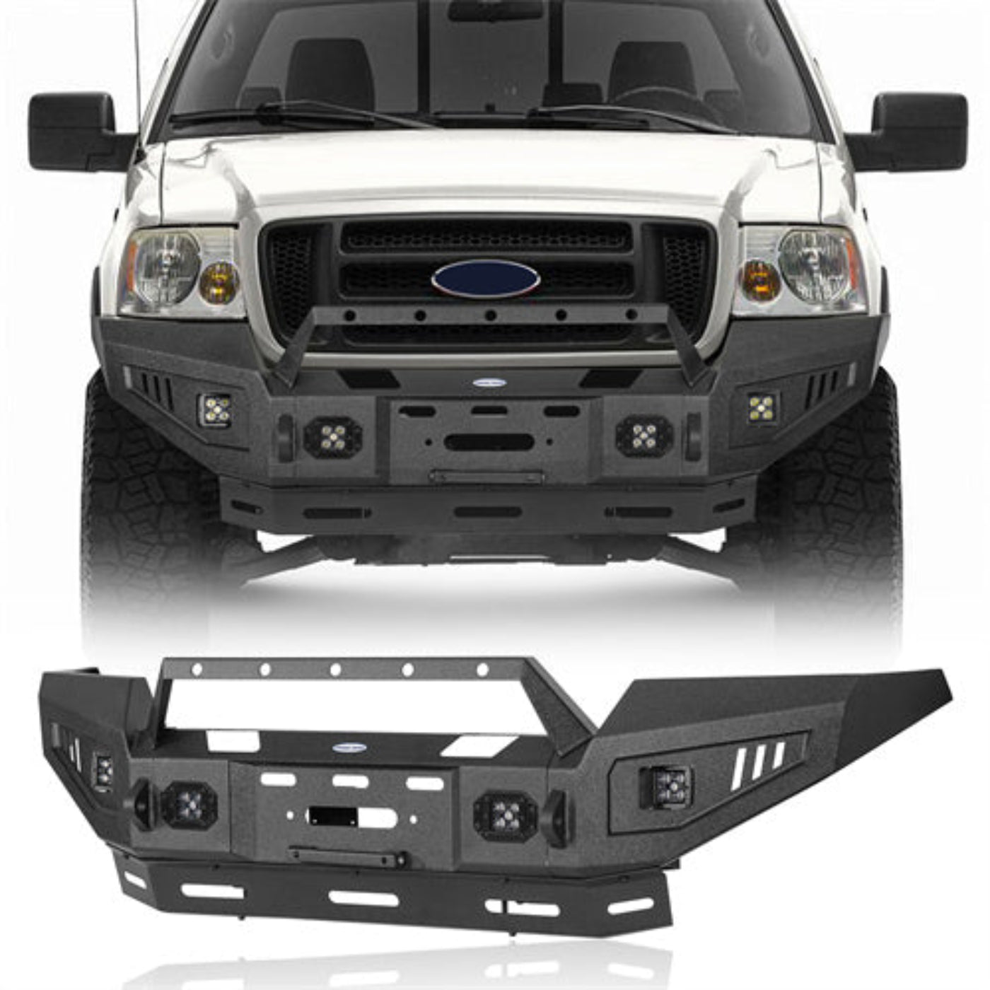 Aftermarket Front Bumper w/ Winch Plate & 4 × LED Spotlights For 2004-2008 Ford F-150  - HE.8006AB