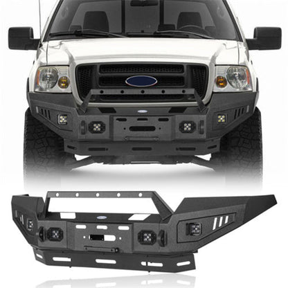 Aftermarket Front Bumper w/ Winch Plate & 4 × LED Spotlights For 2004-2008 Ford F-150  - HE.8006AB