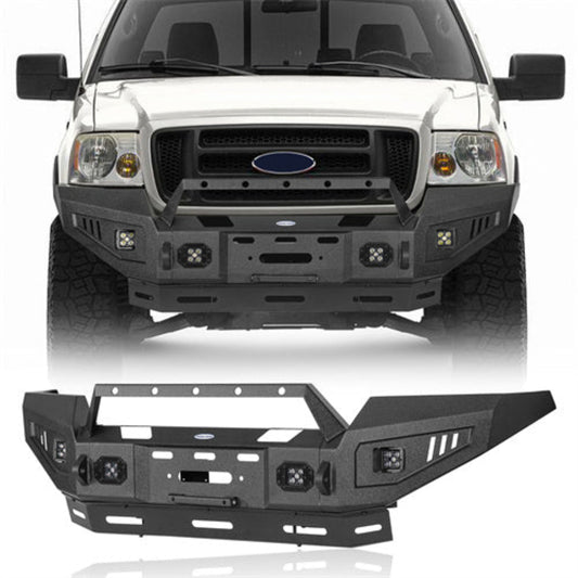 Aftermarket Front Bumper w/ Winch Plate & 4 × LED Spotlights For 2004-2008 Ford F-150  - HE.8006AB