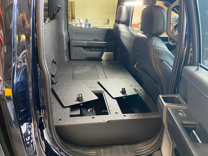 GOOSE GEAR Ford Super Duty Ford - F250-F350 - 2023-Present - 5th Gen. Crew Cab - Second Row Seat Delete Plate System with Factory B&O Subwoofer Center Wall with Exterior Port - 1210-GGR-SH