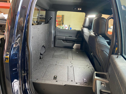 GOOSE GEAR Ford Super Duty Ford - F250-F350 - 2023-Present - 5th Gen. Crew Cab - Second Row Seat Delete Plate System with Factory B&O Subwoofer Center Wall with Exterior Port - 1210-GGR-SH
